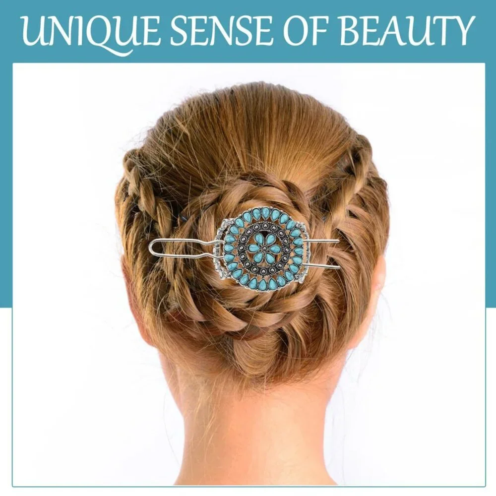 Retro Turquoise Decorative Hair Fork Flower‎ Hairpin Accessory Boho Hair Clip